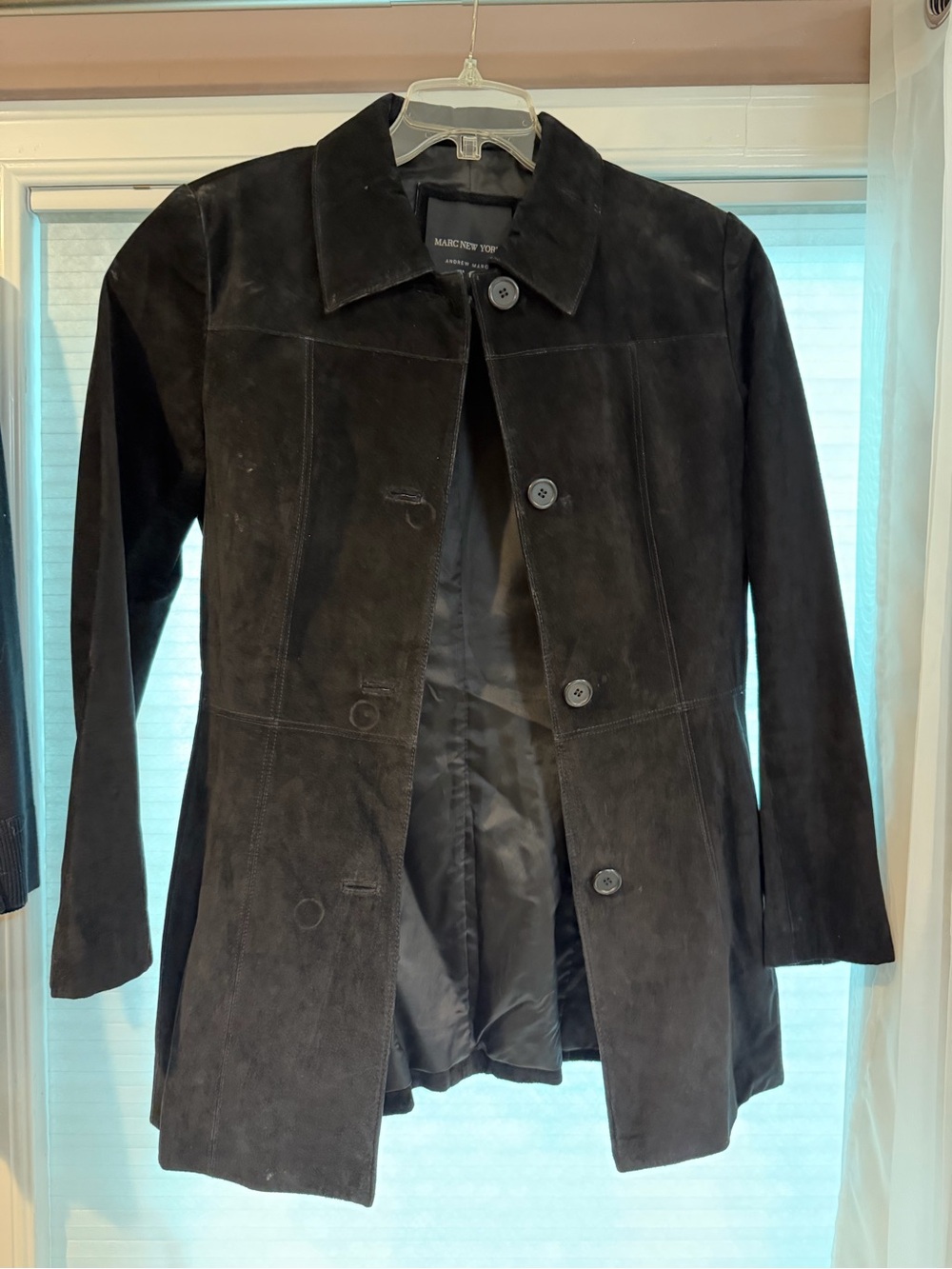 Marc New York Black Suede Button-Front Trench Coat